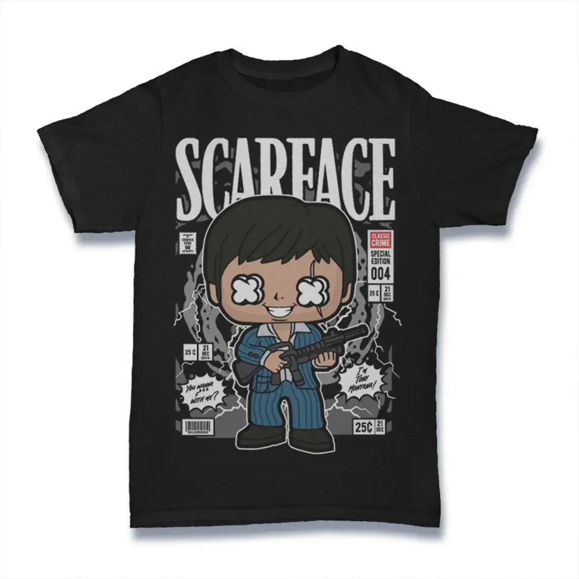 Scarface Tony Montana Funko Pop Cartoon T-Shirt + Poster  Template Design for DTG DTF PNG file Digital Download