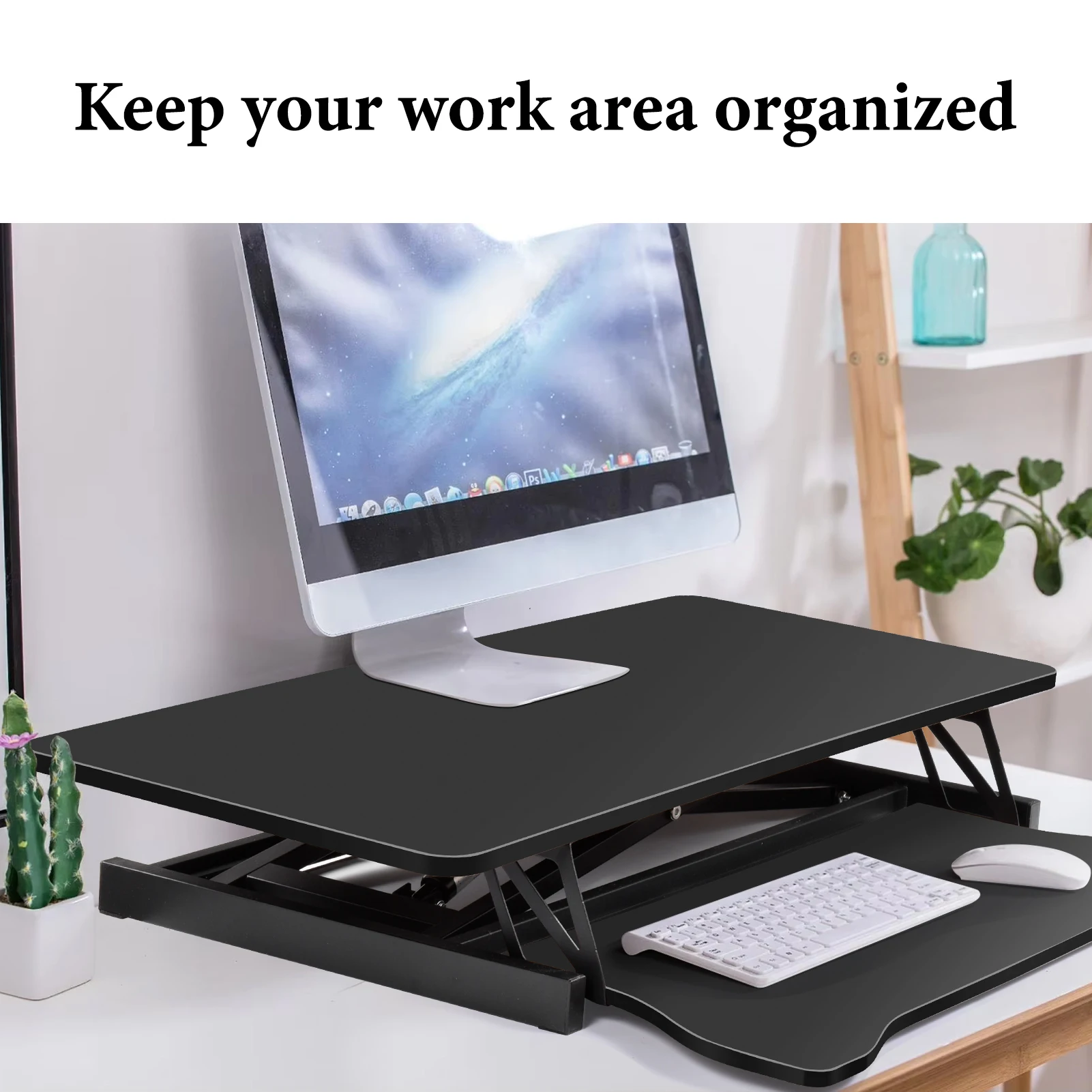 Höhenverstellbarer Schreibtisch-Aufsatz Manueller Pneumatischer Feder-Laptop-Arbeitsplatz mit Tastaturablage – Detail 4