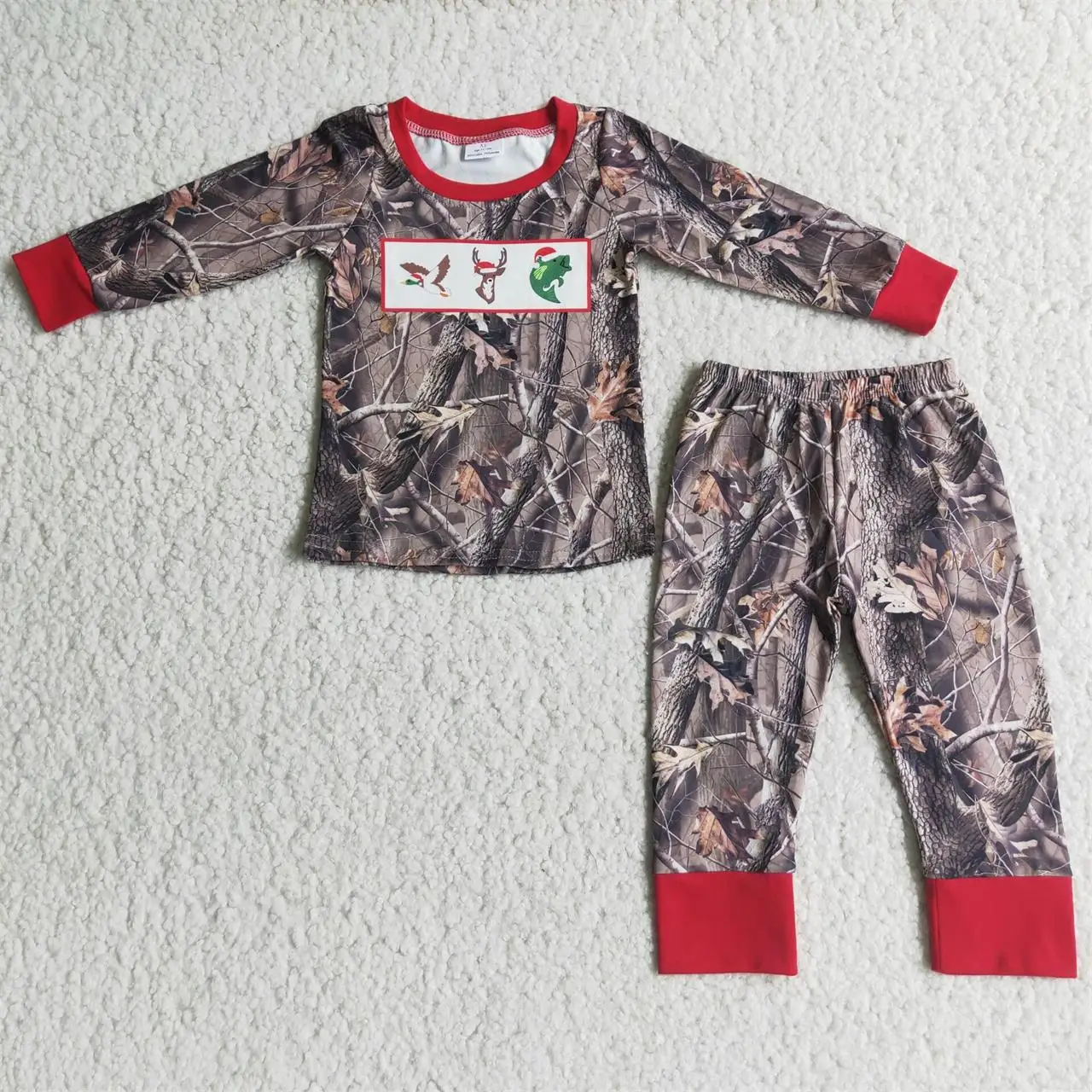 Wholesale Baby Boy Girl Long Sleeves Duck Fish Deer Shirt Children Camo Pants Kids Clothes Toddler Outfit Set Christmas Pajamas