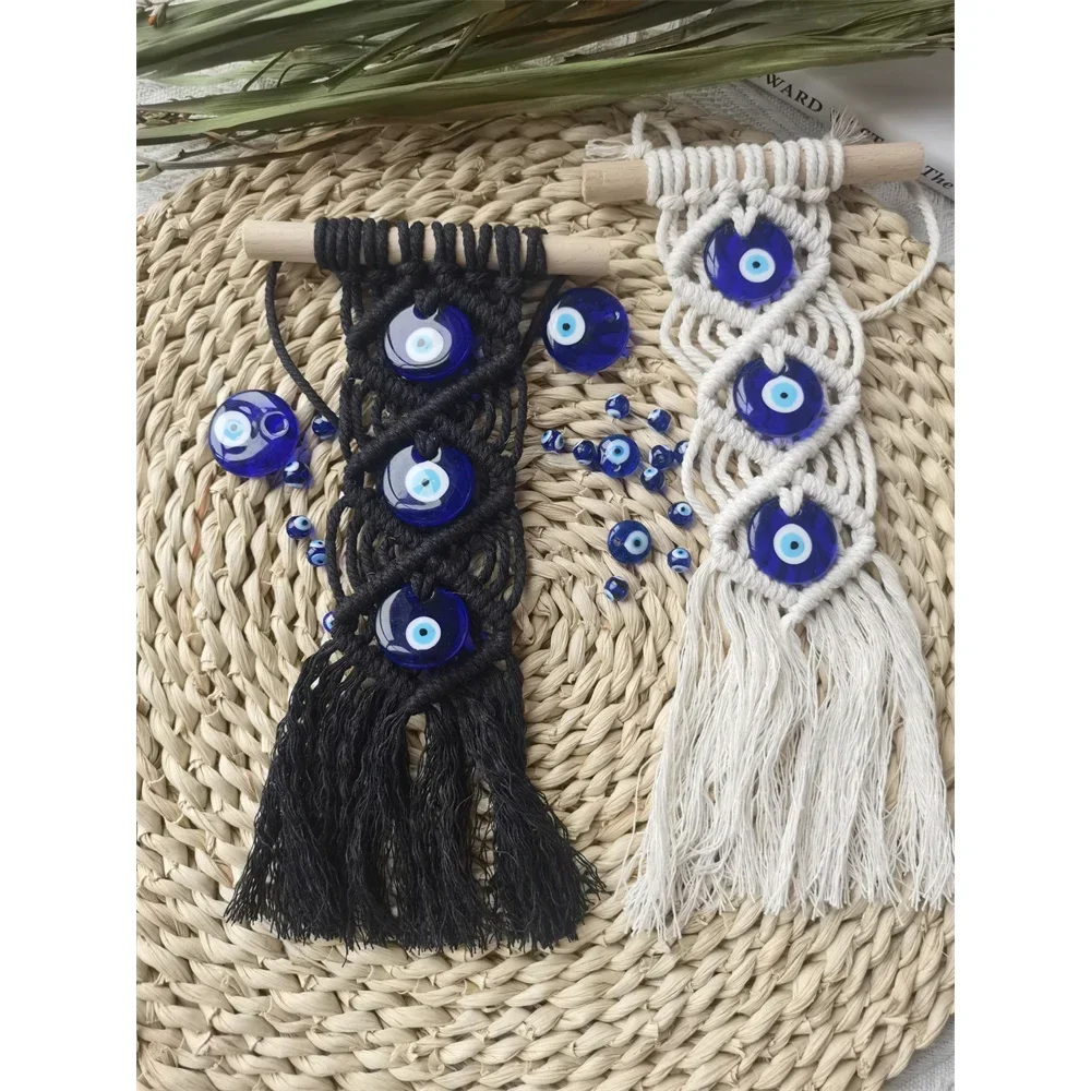 Macrame Tassel Lucky Eye Keychain Blue Turkish Evil Eye Key Chain for Women Men Jewelry Pendant Bag Accessories Decor Gift