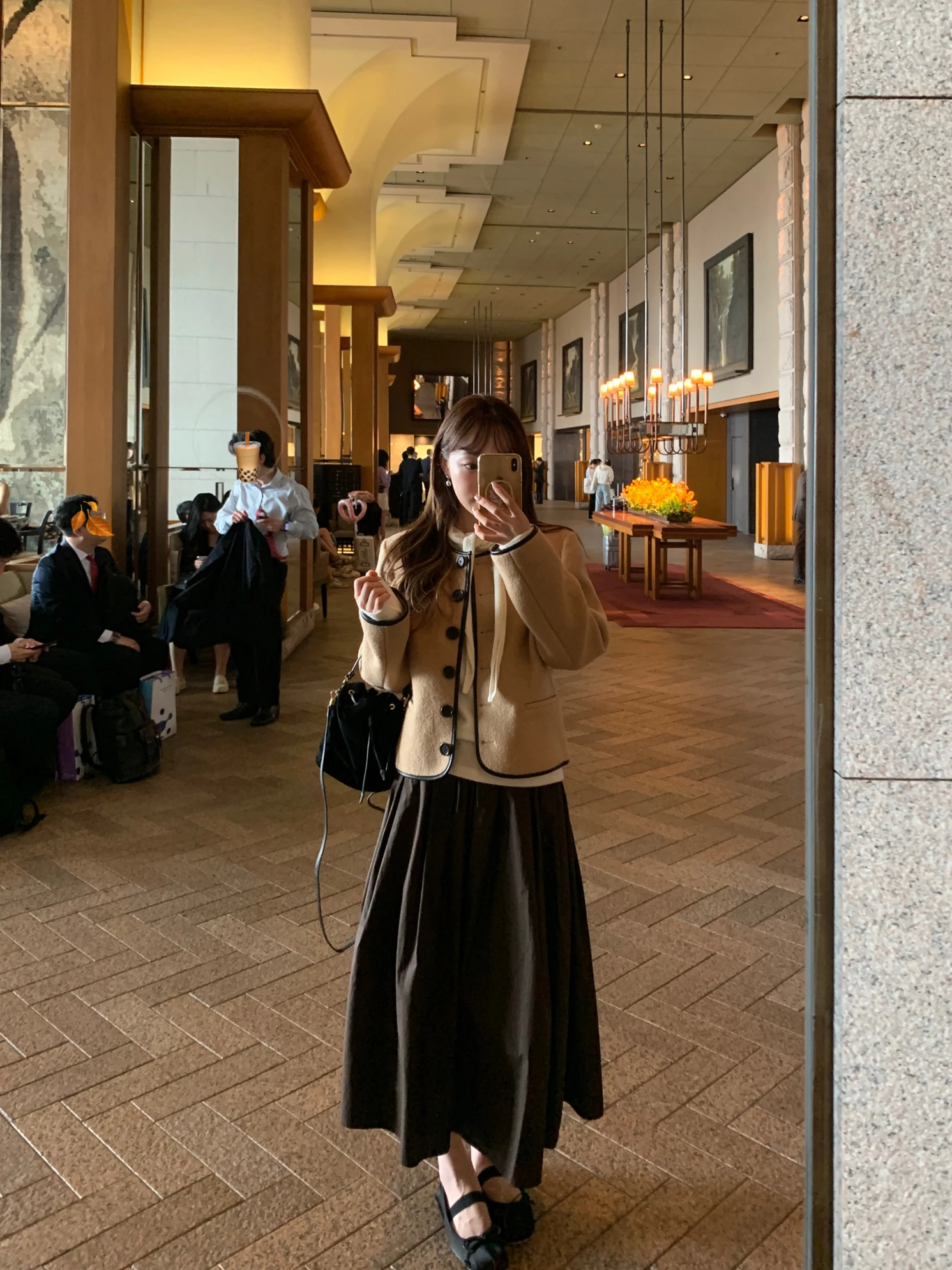 Le Lalin クラシック ショート ウール ブレンド レザー パッチワーク ラウンドネック ショルダーレベル アウター フレンチ スタイル ストレート カット レディース コート