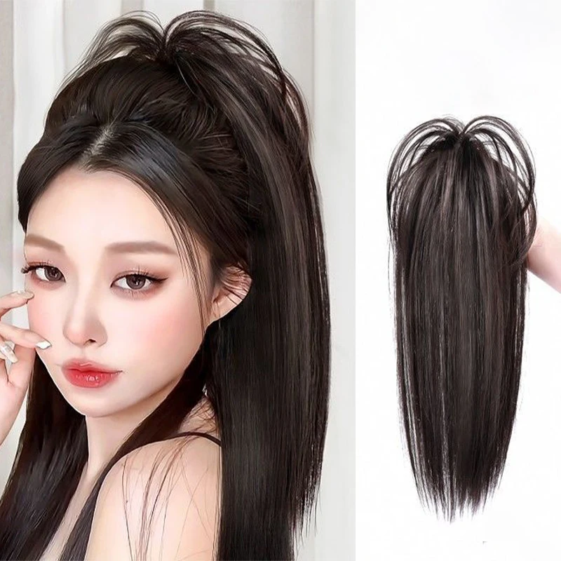 Straight Ponytail Extension Half Zha High Waterfall Horsetail Wig Girl Grab Clip Fountain High Fluffy Horsetail Natural Hai