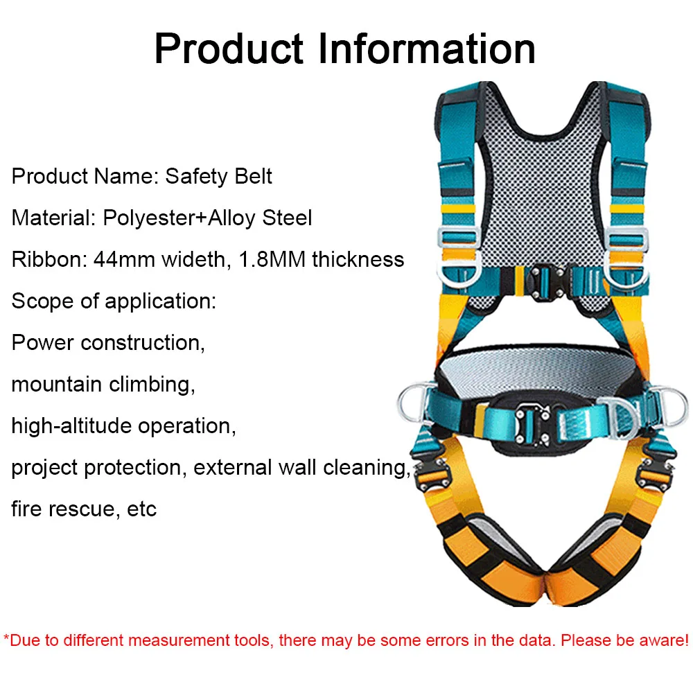 Harnais de sécurité pour le travail à haute altitude, ceinture de sécurité complète à cinq points, corde de sécurité pour l'escalade en plein air, équipement de protection pour la Construction