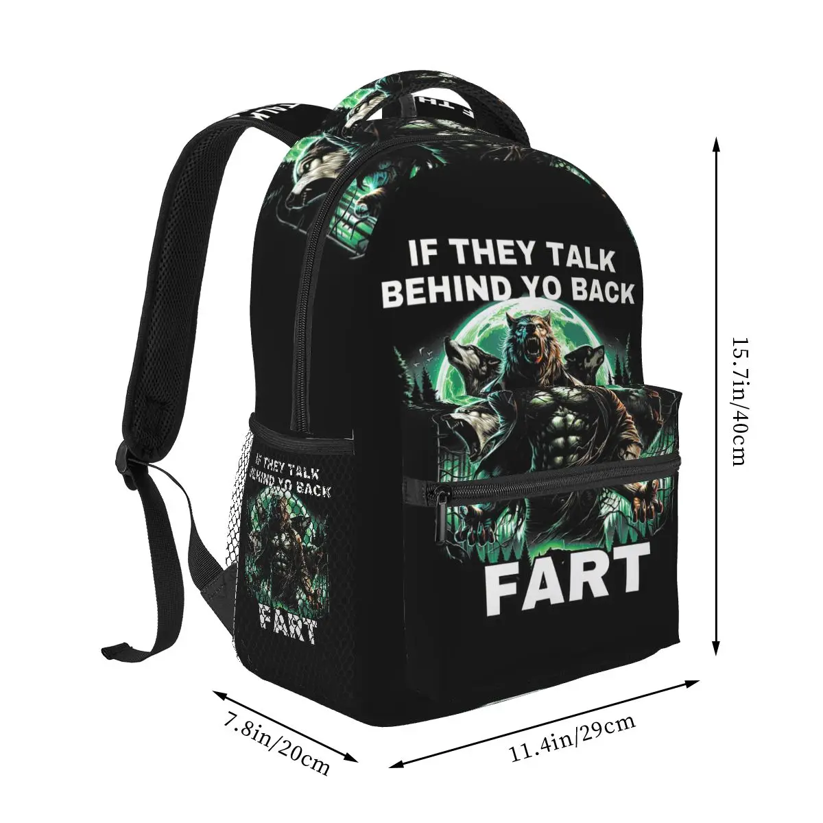 Funny If They Talk Behind Your Back Fart Wolf Meme Backpack Student Boys Girls BookBag School Bag Shoulder Bags for Men Women