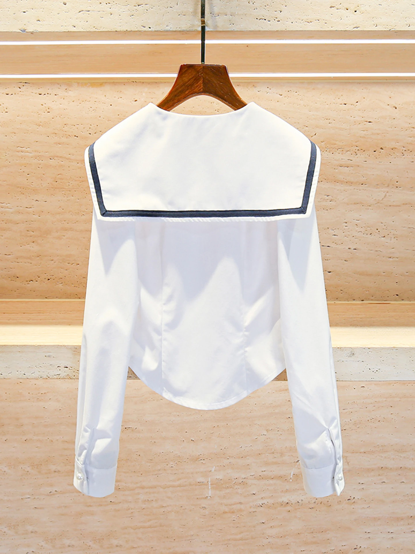 

High-End Women's White Embroidered irt Color Blo College Sle Top Long Sve ort Length Straight Cut Commute Sle