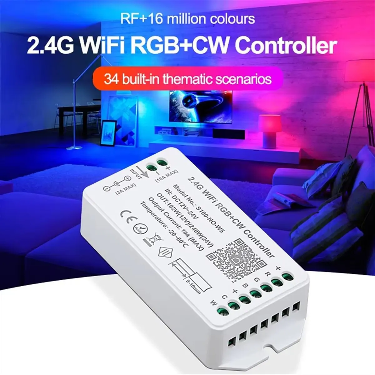 

NEW! WIFI RGB+CW LED Controller Smart Phone App 433M Remote Control 34 Scene Modes Music Sync Timing for Strips Modules Boxes