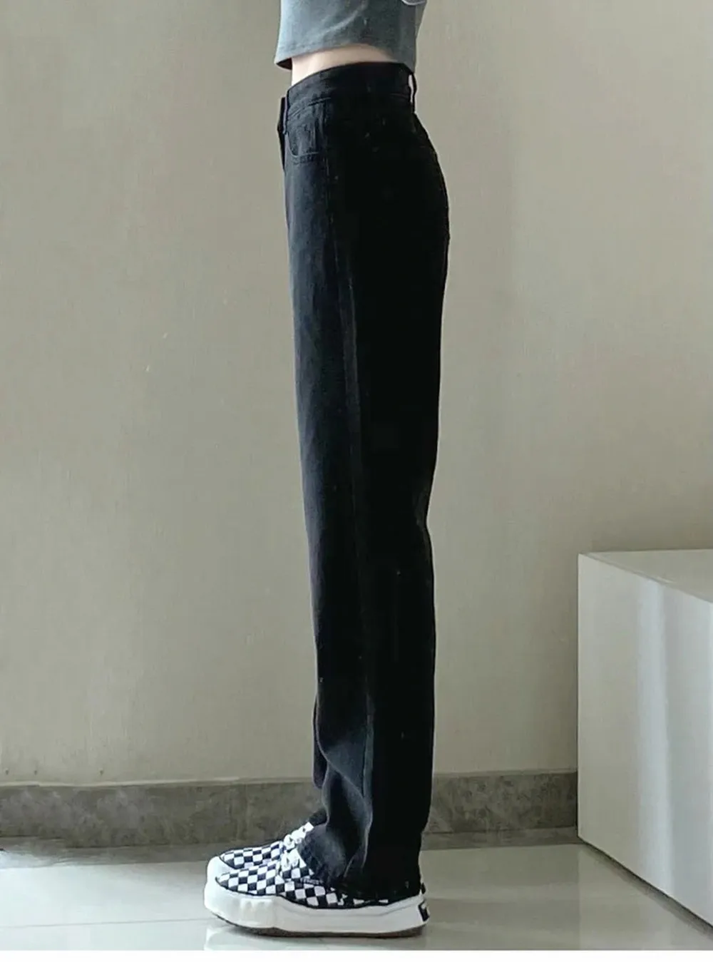 Mode künstlerische leichte Frauen trend ige weitb einige Hosen einfachen Stil solide hohe Taille Design geeignet lässige weiße Hose – Detail 12