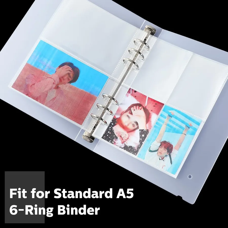 30 Pcs Binder Pockets Clear 4 2 1 Pockets A5 Binder Card Sleeves Pouch Photo Album Page Document Folder Trading Card for 6 Ring