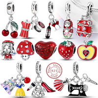 Red Series Charms Beads Pendan 925 Sterling Silver Suitcase Red Wine High Heels Cherry Charm Fit Original Bracelet Woman Jewelry