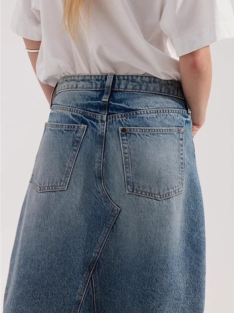 Faionable A-Line Denim Skirt for Women Autumn New Sle Slimming Mid-Waist Casual Versatile Commute High Waist Midi Skirt