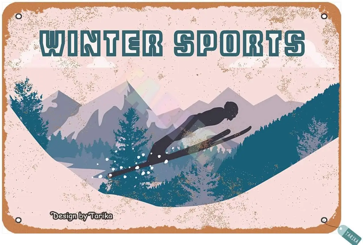 تزلج رياضي شتوي للمنزل، غرفة المعيشة، في الهواء الطلق، المطاعم، النادي، المنزل، الغرفة، المقهى، الحانات، كهف الرجل، جدار إشارة معدنية عتيقة من القصدير #1