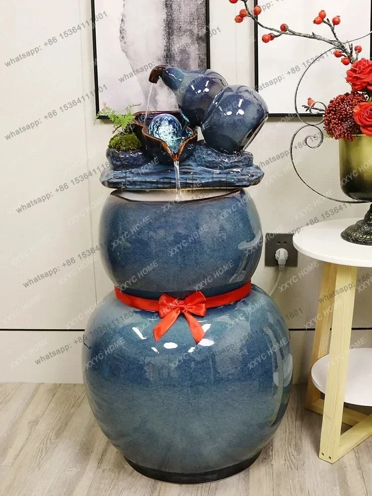 New Chinese ceramic floor-to-ceiling water fountain modern simple gourd home jewelry ornament living room decoration