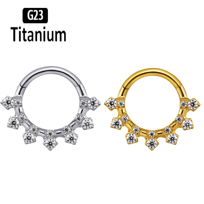 

G23 Titanium Earrings Nose Rings CZ Hinged Segment Clicker Ring Septum Hoop Nose Ear Nipple Ring Helix Piercing Body Jewelry 16G
