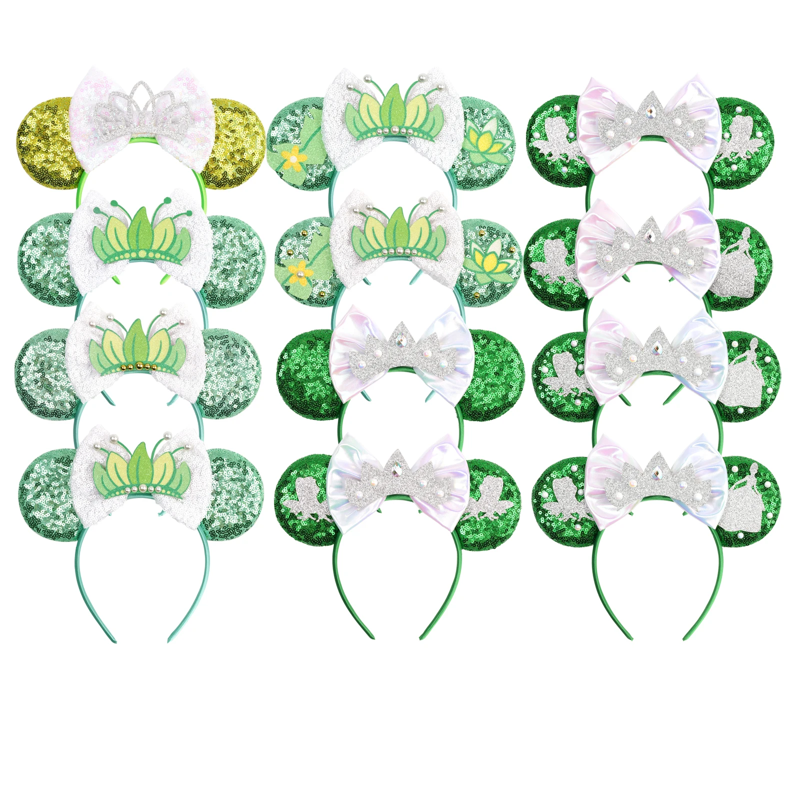Princess and Frog Themed Mouse Ears Headbands Women Party Hair Accessories Bird DIY Headband for Girls Kids Sequins Bow Hairband