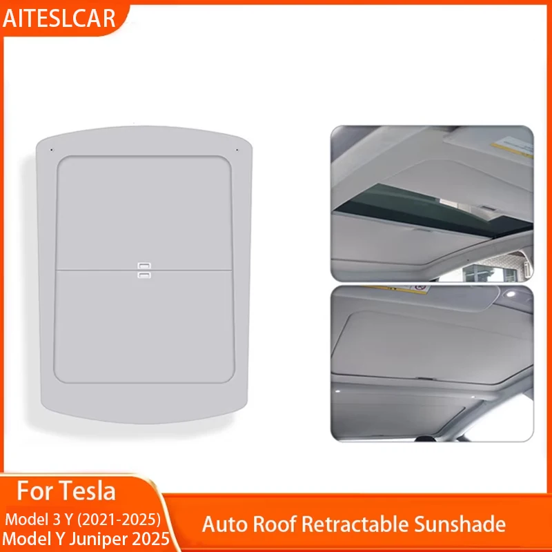 New Retratable Sunshade For Tesla ModelYL YJuniper 2026Roof Shade Scroll Original Sun Visor Model 3 Y 2021-2024Pleated Sunscreen