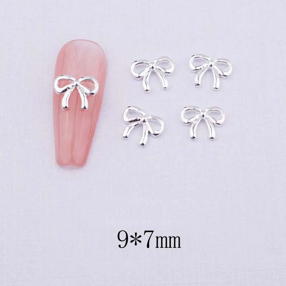 20Pcs 3D Hollow Bow Tie Shape Nail Art Charms Alloy Metal Gold/Silver Shiny Manicure Decorations DIY Nail Ornaments Accessories