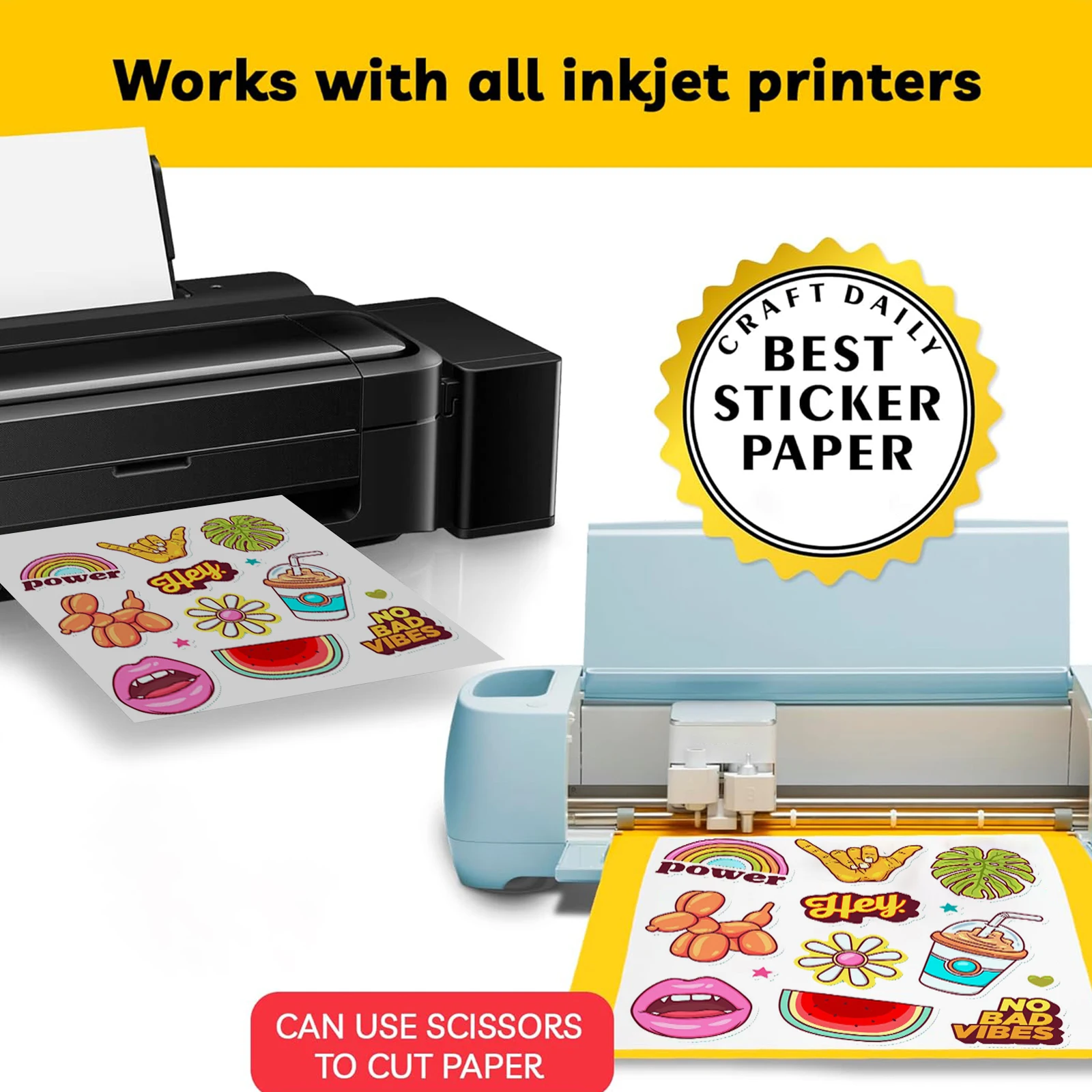 40 Sheets A4(8.3 x 11.7) Size Printable Vinyl Sticker Paper for Inkjet Printer and Laser White Glossy Sticker Paper Waterproof