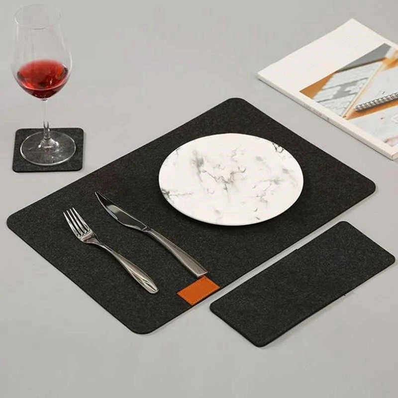 

7 Set Washable Felt Placemats Table Mats Glass Knife Fork Coasters Cutlery Bags Set Insulation Pads