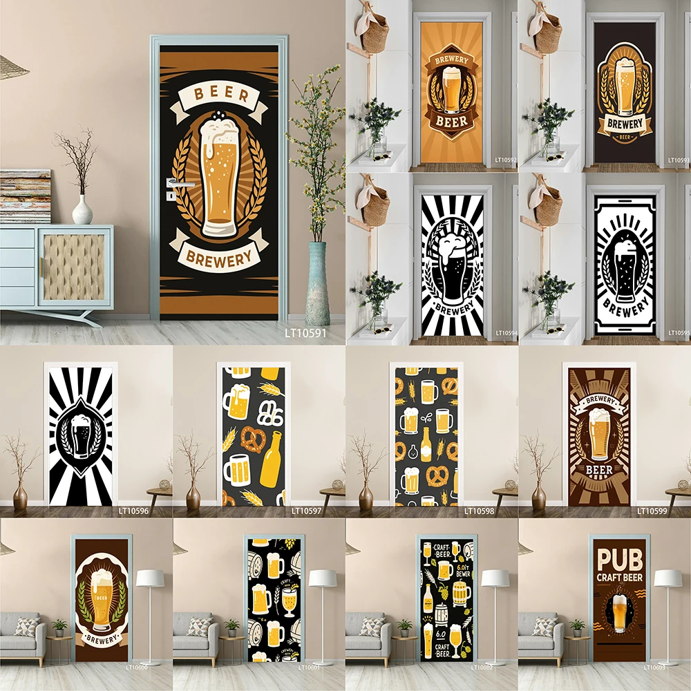 

Retro Beer Brewery Door Sticker, Removable Peel and Stick Wallpaper, Vintage Pub Logo Art Mural for Home Bar Decor
