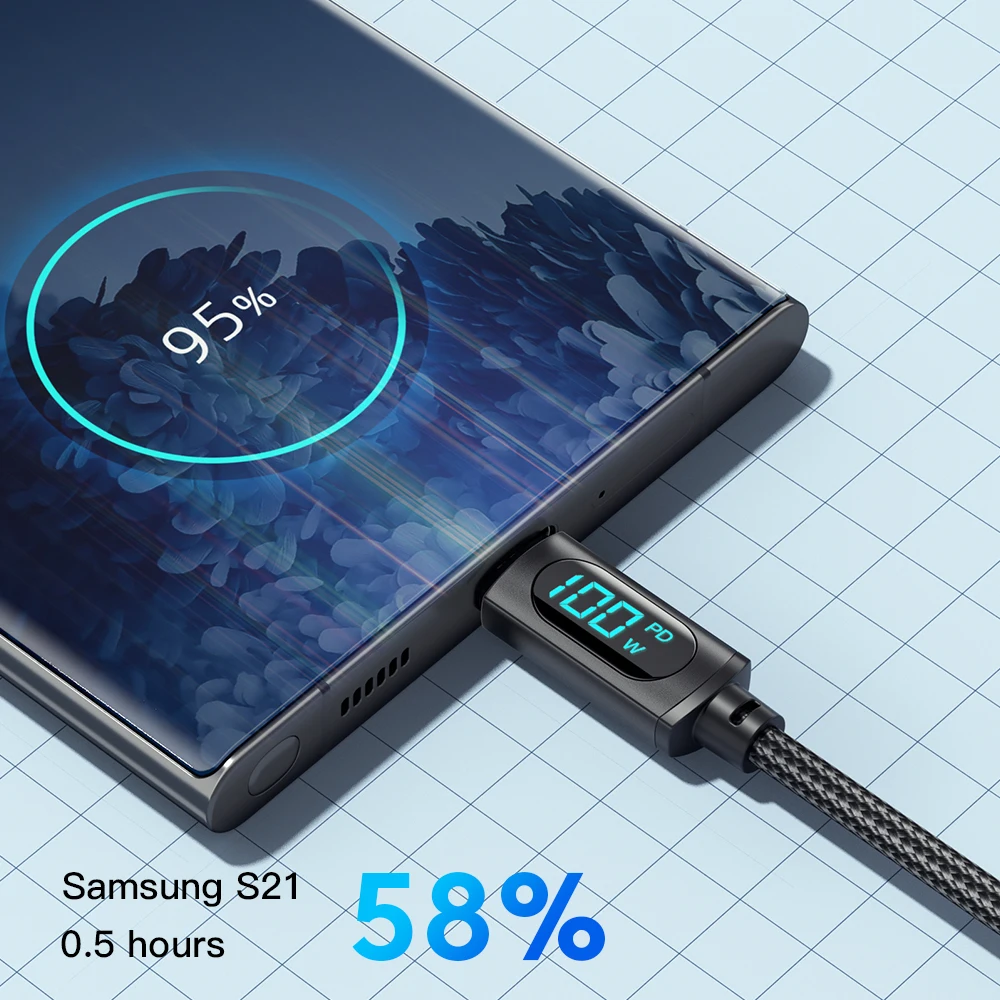 Essager PD 100W USB Tipo C Cabo para USB C 7A Carregador de Carregamento Rápido Fio Cabo Para OPPO Realme Huawei Poco Samsung Cabo de Exibição