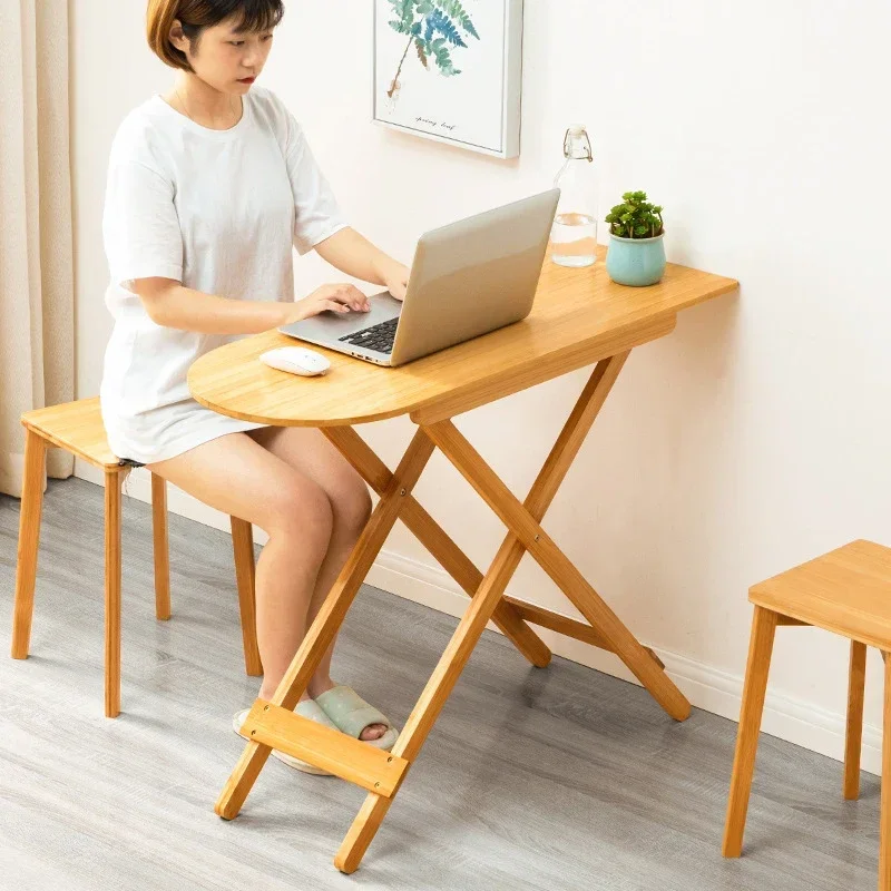 Folding Laptop Table TV Tray 100cm Bamboo Computer Table Writing Workstation Folding Desk Dinning Table for Home Office