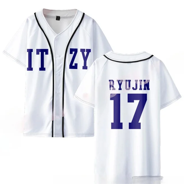KPOP koreanisches Noon of My Business Merch Baseball Jersey T-Shirt YUNA RYUJIN CHAERYEONG LIA YEJI V-Ausschnitt Kurzarm Grafik-T-Shirts
