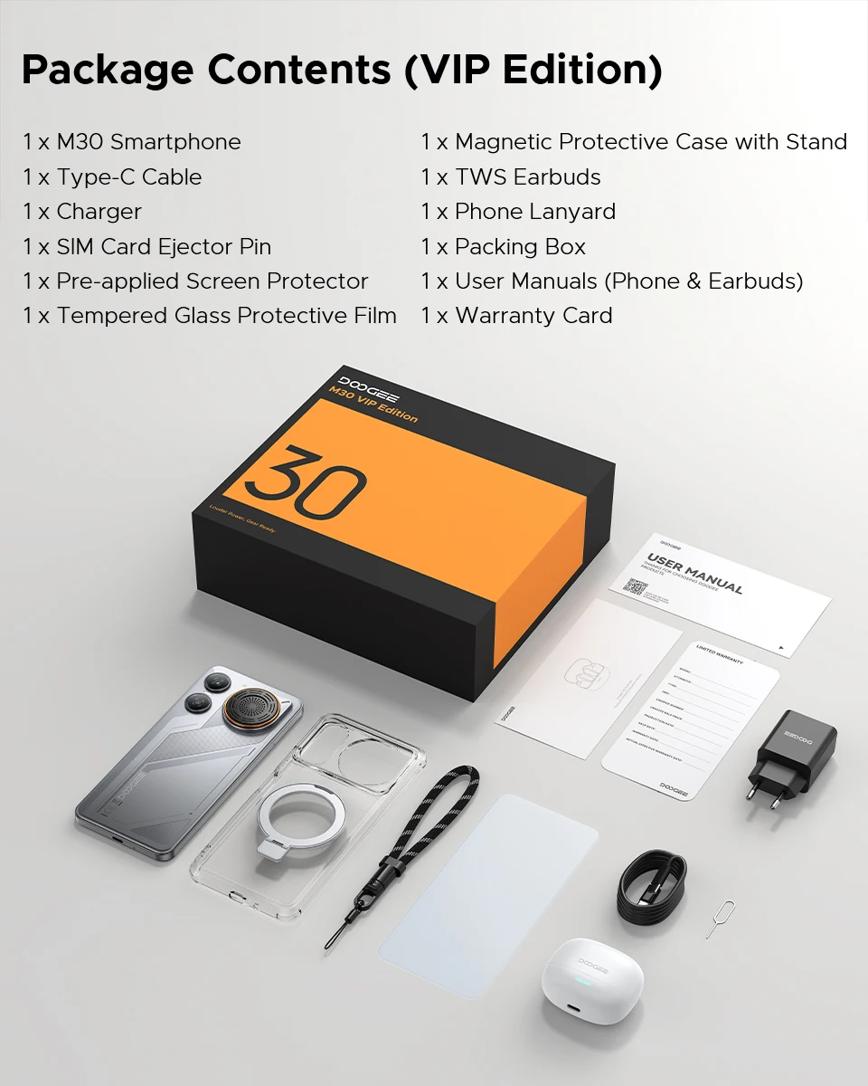 DOOGEE M30 Ai Smartphone 6.88" IP68 Waterproof Android 16 8000mAh Battery 48GB RAM (6+42) 256GB ROM 64MP Camera Widevine L1 Google Pay Supports with 135dB Large Amplitude Speaker