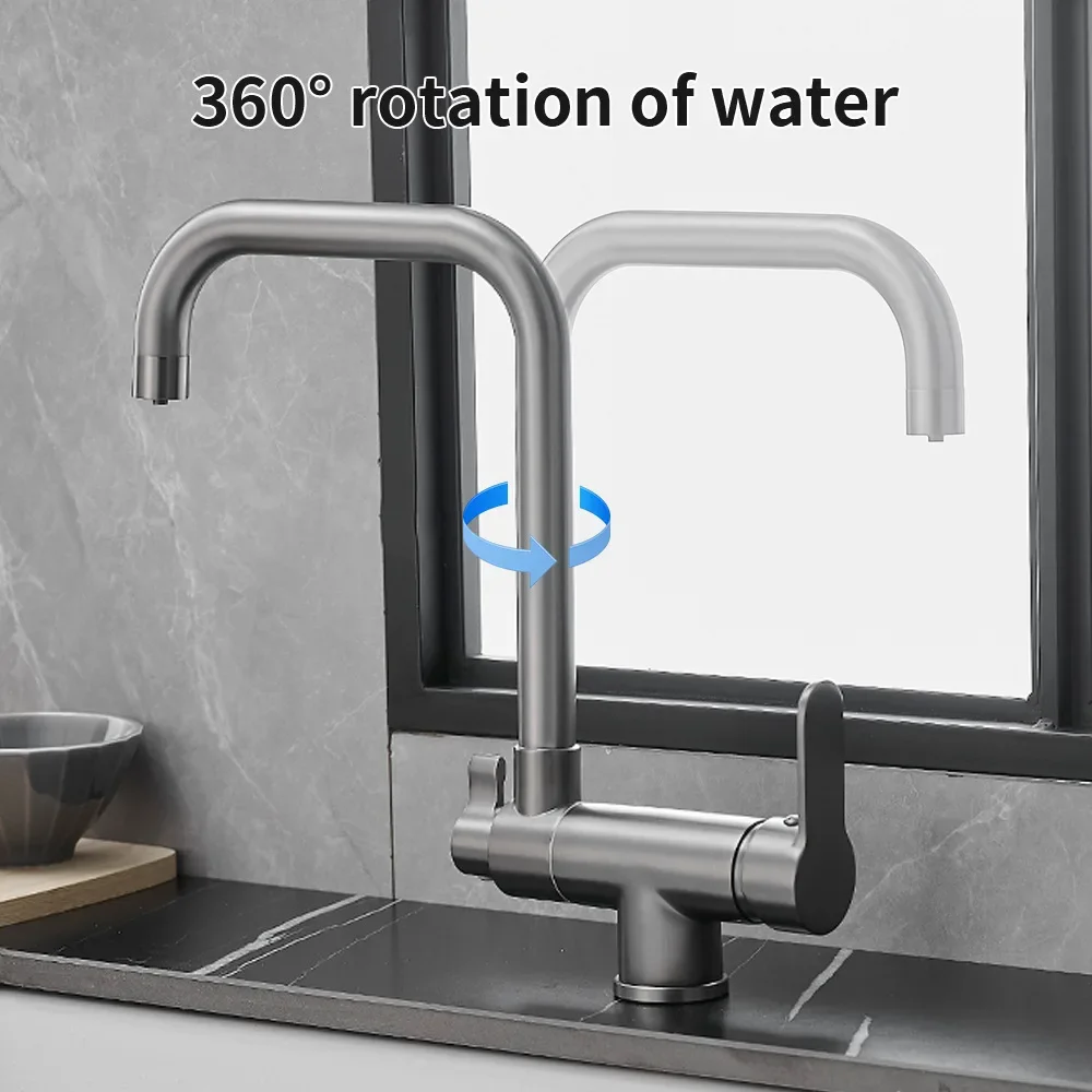 All-Copper Kitchen 3-in-1 Faucet Pure Water Faucet Multifunctional Inside Opening Window Folding Faucet NO with Pipe