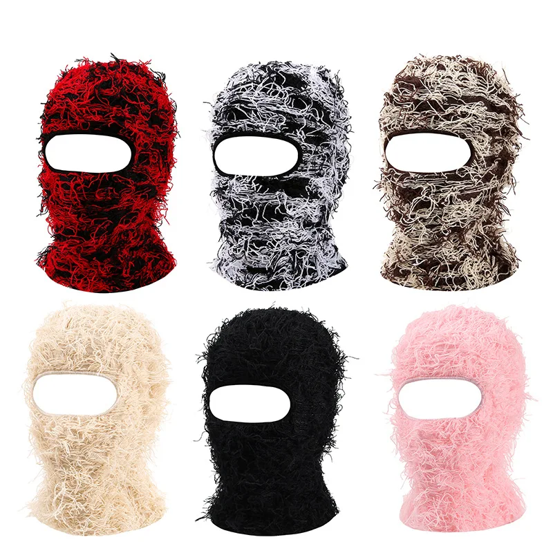 

Full Face Cover Ski Mask Hat Balaclava Distressed Knitted Beanie Camouflage Men Hat Women Winter Warm Windproof Neck Hat 2035