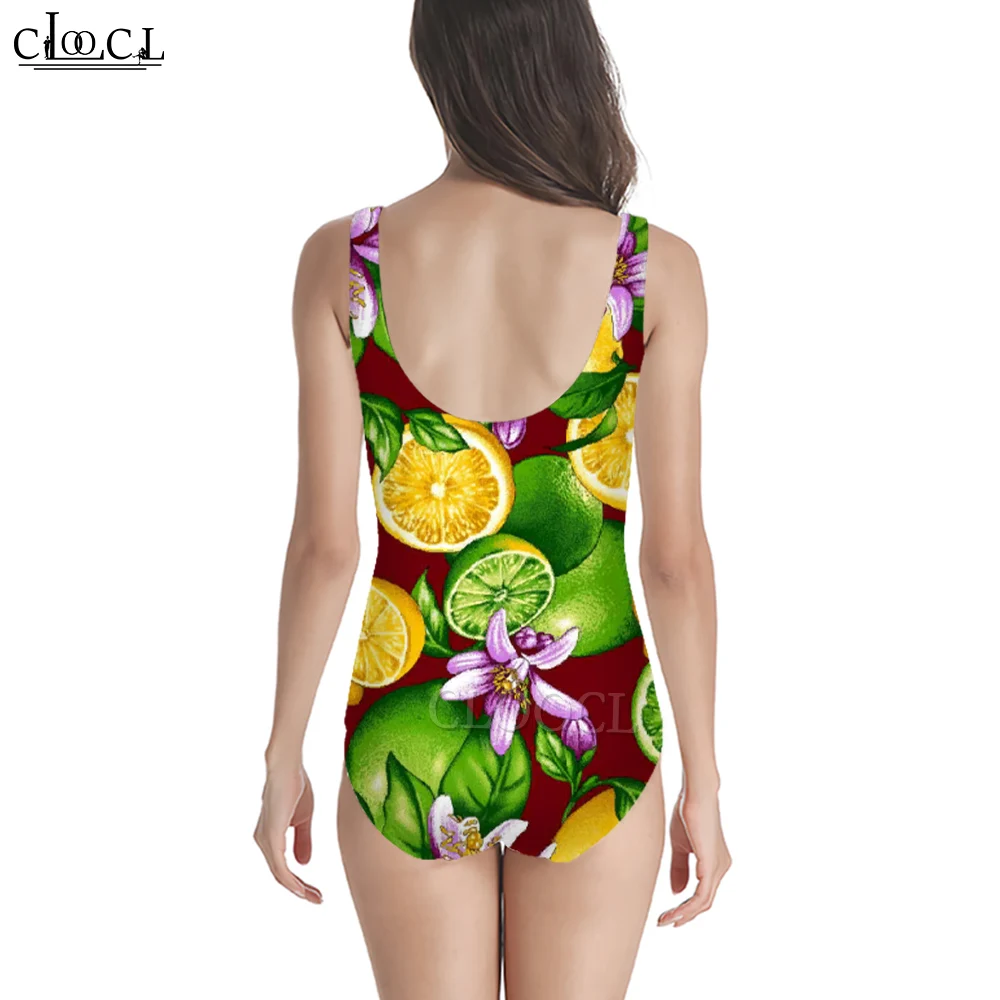 CLOOCL New Women Swimsuit Hawaii Style Lemon Orange Print Beachwear Sleeveless Backless Bathing Suit Monokini Dropshipping