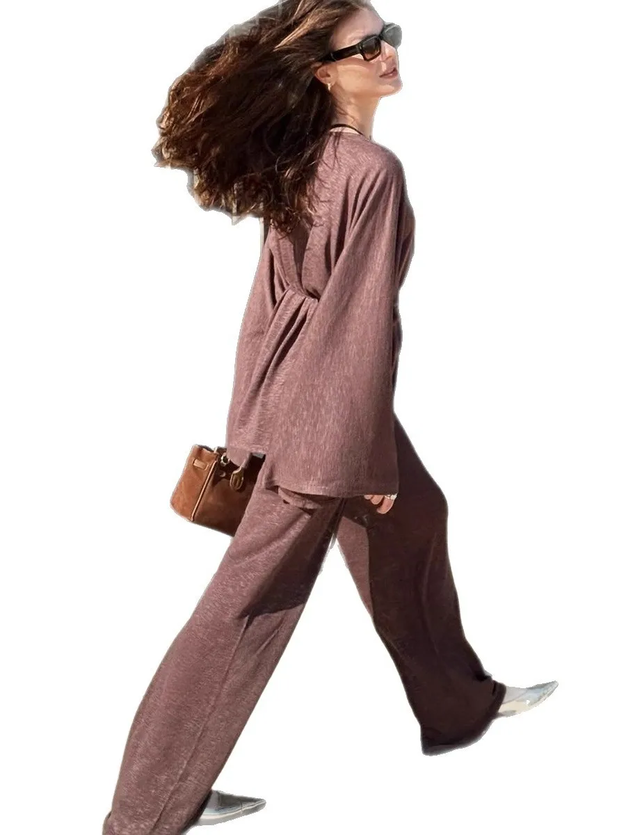 Ropa informal holgada para el hogar para mujer, pantalones de pierna recta, cintura media baja, tejido de PVC, cómodos pantalones para el hogar