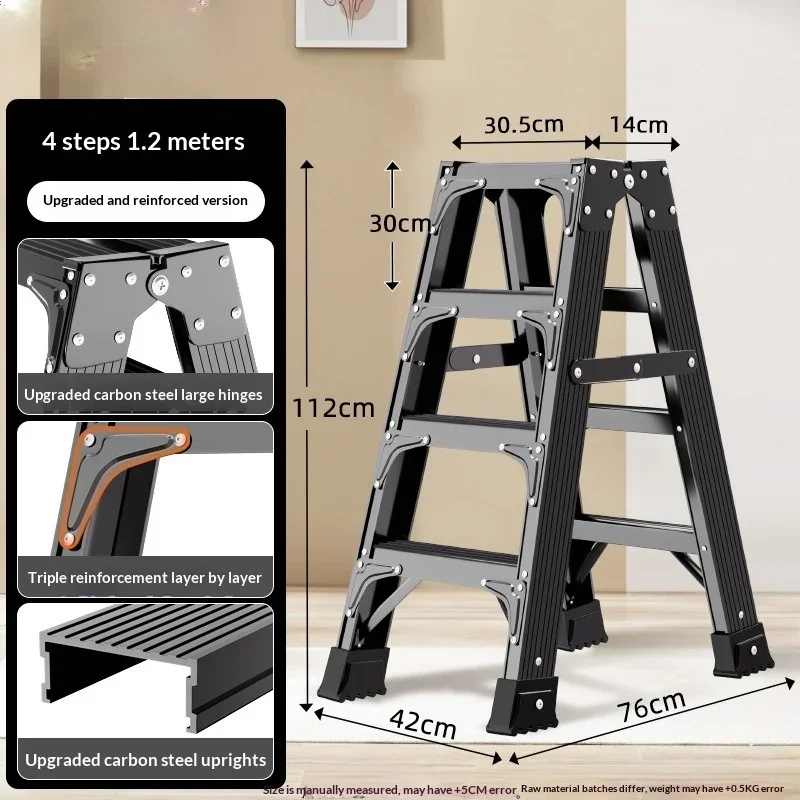Escalera Plegable de Aluminio de Alta Resistencia, 3 Peldaños, Escalón Plegable, Portátil, Estable, Antideslizante y Reforzada para Hogar y Cocina