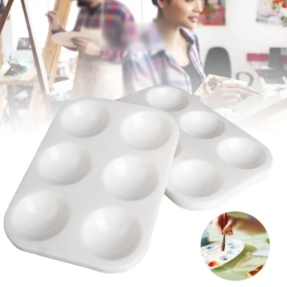 

10 Pcs White Painting Tray Rectangular 6 Round Wells DIY Palette Craft For Art Student Painting Hobbyists Graffiti Coloring Tool