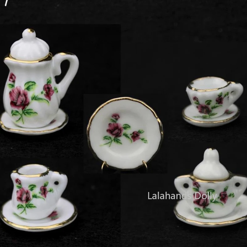 Dollhouse Miniature รายการครัวมินิเซรามิคชุดชาถ้วยมินิอาหารเล่นฉากสําหรับตุ๊กตาเฟอร์นิเจอร์อุปกรณ์เสริม