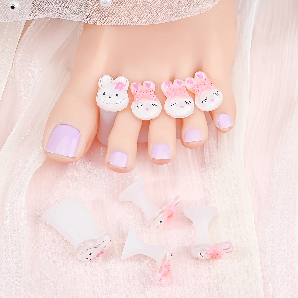 8PCS Purple Flower Bunny Toe Separators Soft Silicone Nail Art Tool Divider Round Rhinestone DIY Manicure Accessories For Salon#