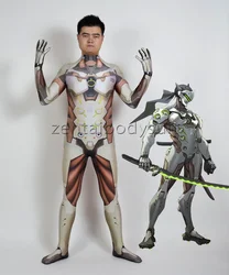 3D Printing Genji Cosplay Superhero Costume Heroes Halloween Men Party Zentai Bodysuit Multi-size Selection Man Jumpsuit