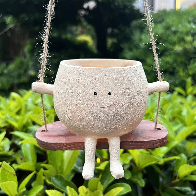 1Set Swing Face Planter Pot Smiling Face Resin Flower Pot Home decor desktop ornament Planter Wall Hanging Flower Pot Garden