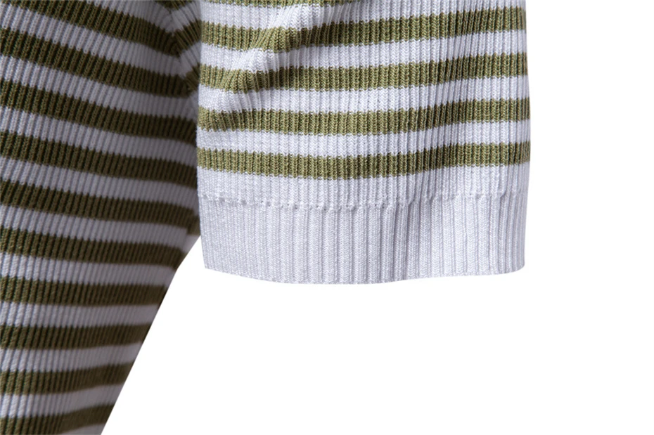 Knitted Polo Shirt Men Summer Short Sleeve Stripe Polo Shirt Fashion Casual Stripe Knit Tops Male