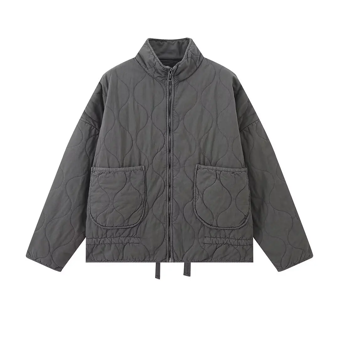 

Женская куртка на хлопковой подкладке, пальто с воротником-стойкой, большой карман, шнурок на талии, длинный рукав, одежда в европейском и американском стиле