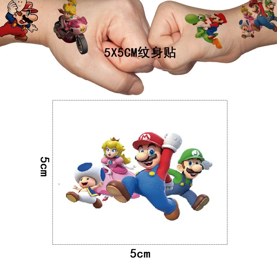 Pegatinas de tatuaje de Super Mario, pegatinas desechables de transferencia de agua, regalo