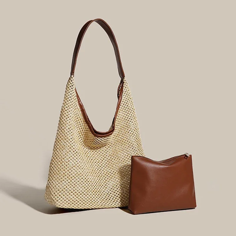 

Ladies Fashion Retro Woven Shoulder Bag Female Casual Travel Beach Handbags Women's Summer Grass Woven Underarm Bags for Lady