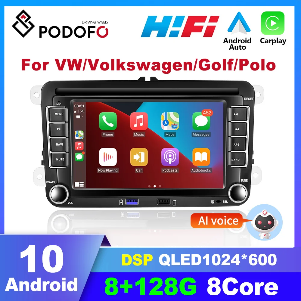 

Podofo 2 Din Android Car radio GPS Multimedia For Volkswagen Skoda Octavia golf 5 6 touran passat B6 polo tiguan jetta yeti