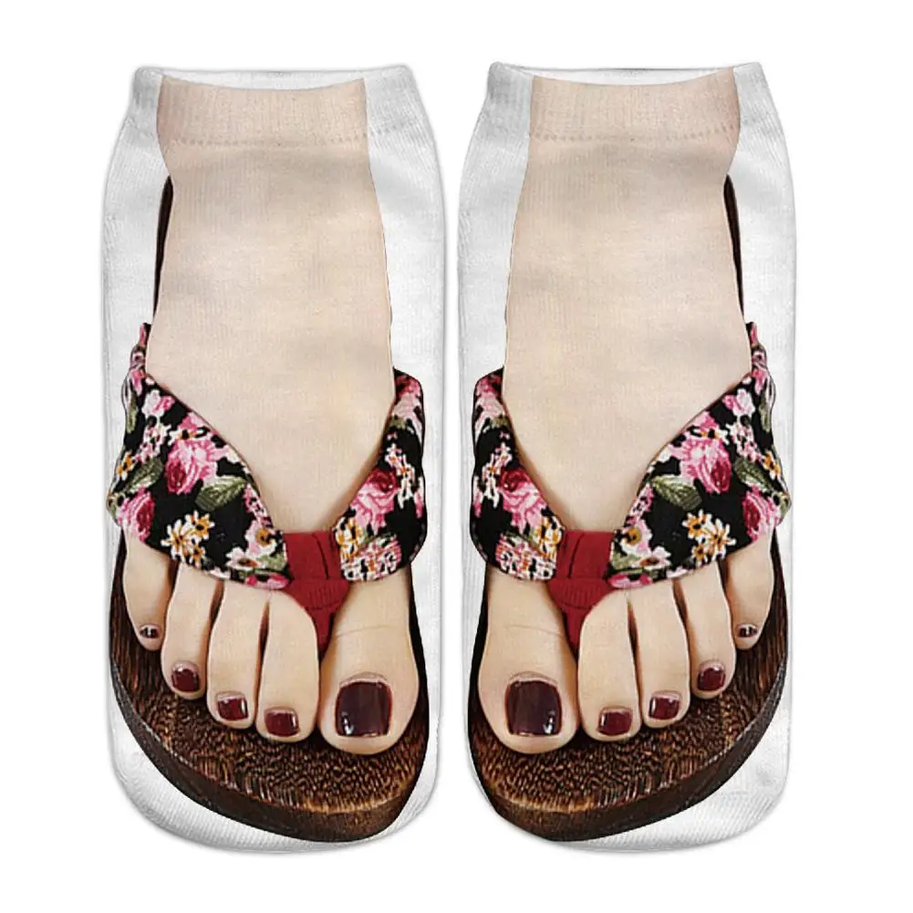Funny 3D Printed Toe Flip Flops Skull Canvas Shoes Patterned Creative Ankle Socks Low Cut Floor Socks Hosiery Novelty Gifts