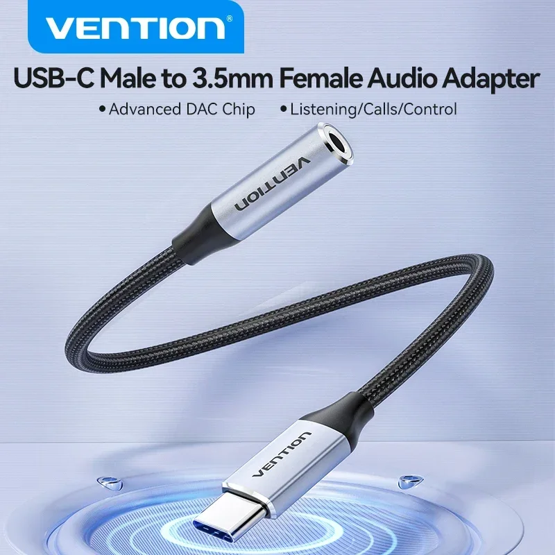 Vention USB Type C до 3,5 мм ЦАП-чипа Адаптер для наушников USB C к 3,5 Aux кабель для ПК для iPhone 16 Pro Max Macbook Samsung Galaxy