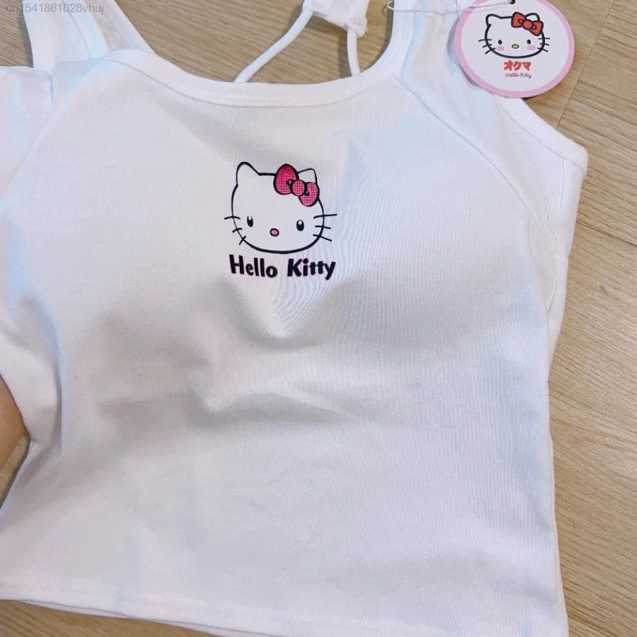 Pasek krzyżowy kamizelka Sanrio Hello Kitty z biustonoszem Y 2k Sexy młodzieńczy odzież damska japoński styl lat 2000. Y2k Oversize Crop gorset Top