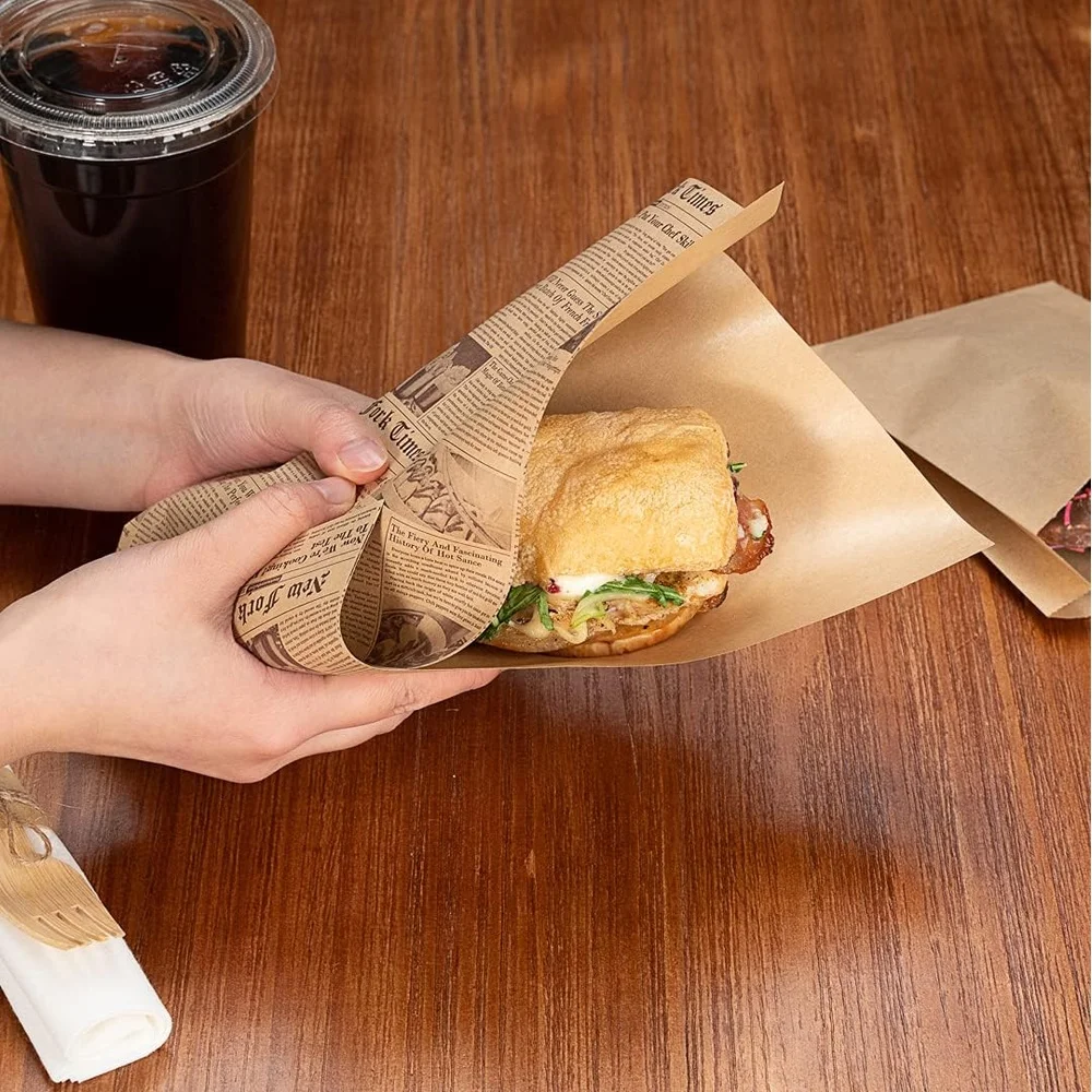 أكياس الوجبات الخفيفة المقاومة للدهون للاستعمال مرة واحدة مقاس 10 × 9 بوصة أوراق ورقية مزدوجة مفتوحة 100 عدد آمنة للميكروويف ومقاومة للتمزق يلتف ديلي في الهواء الطلق #5