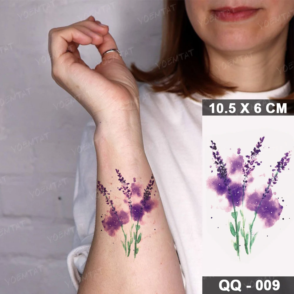 Lavender Waterproof Temporary Tattoo Sticker Sexy Flower Watercolor Realistic Transferable Women Flash Fake Tatto Men Kids Child