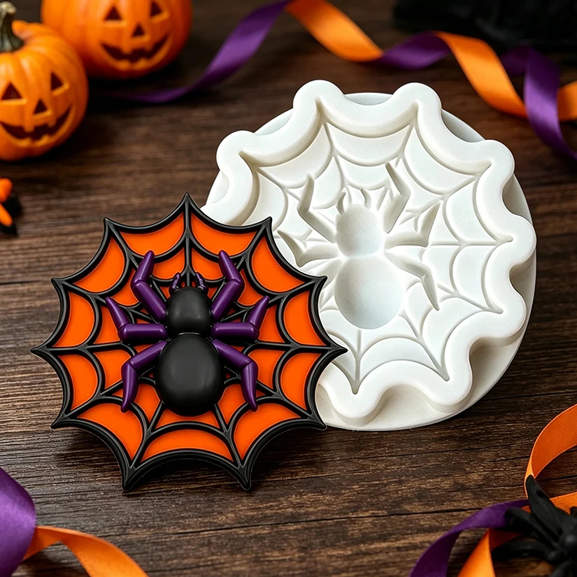 Halloween-Spinnennetz-Silikonform für Zuckerguss, Schokolade, Cupcakes, Backform, Fondant, Kuchendekorationswerkzeuge – Detail 1