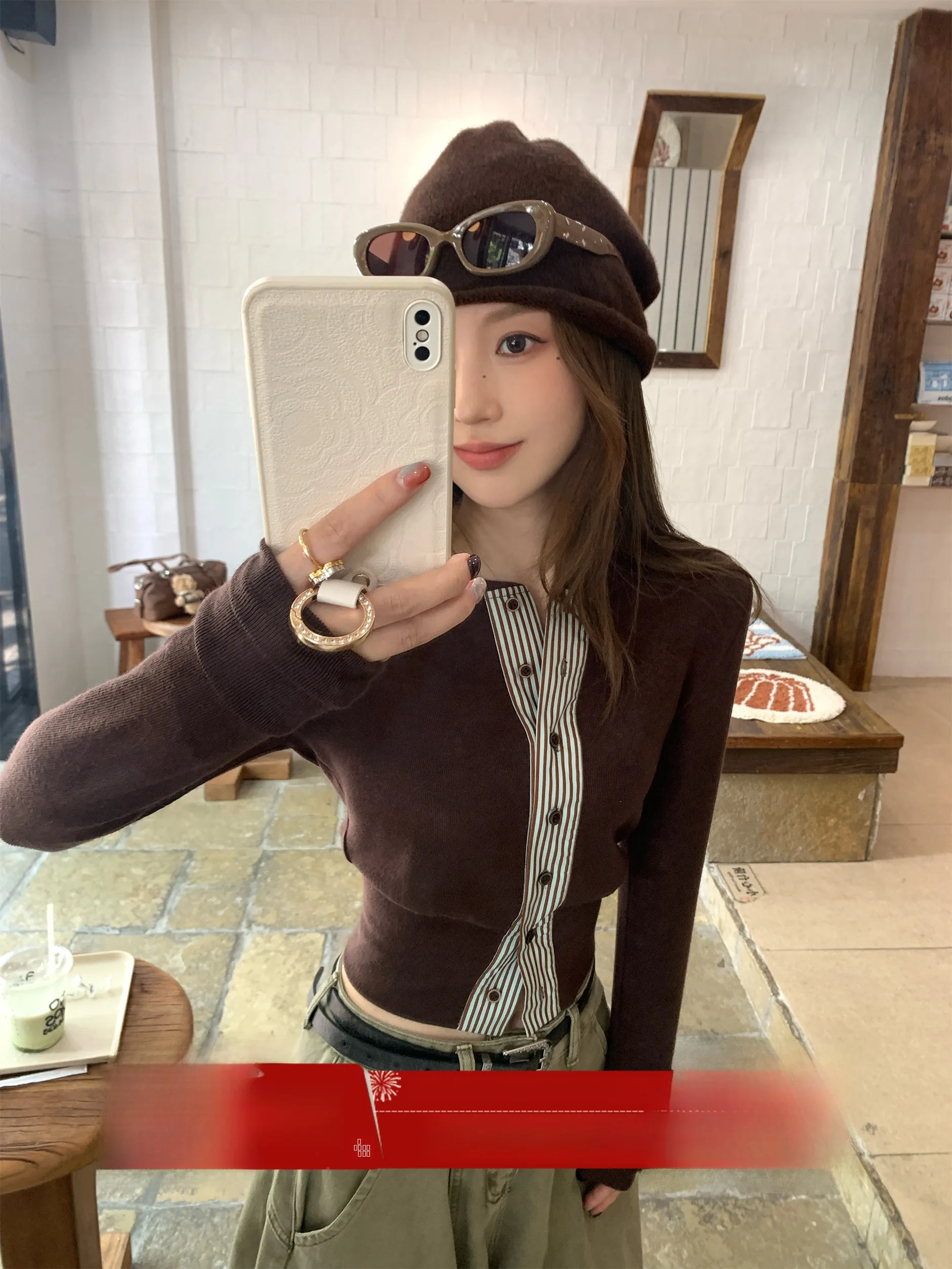 

MLS Women's Long Sve round Ne Striped Patchwork Slim Fit Cardigan T-irt Casual Sle Autumn New Arrival Faion Ladies