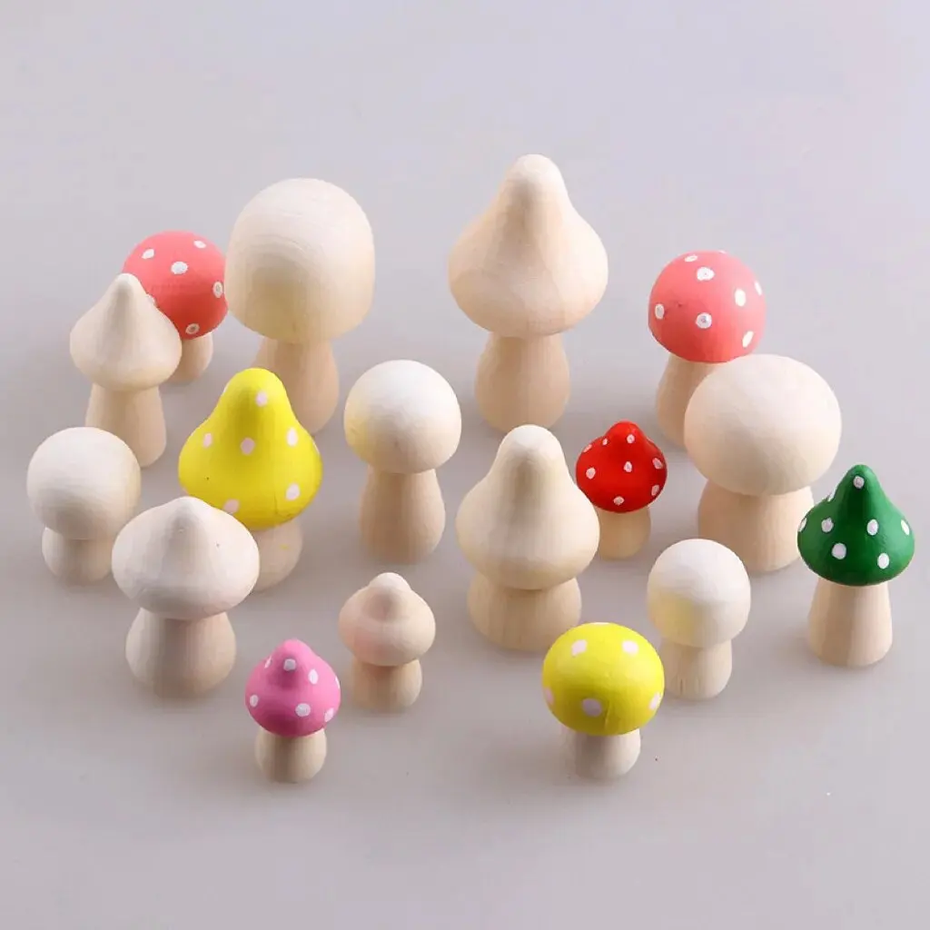 34 Pieces Unfinished Wooden Mushrooms 8 Different Sizes Unpainted Wood Mushrooms Figures for Arts and Crafts